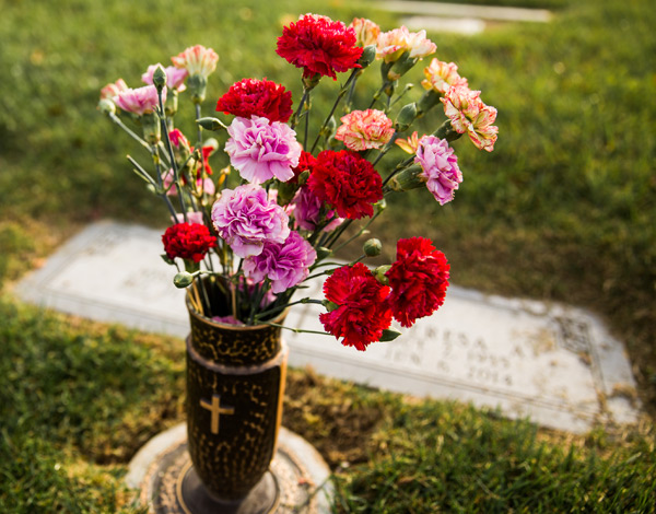 Flowers at gravestone